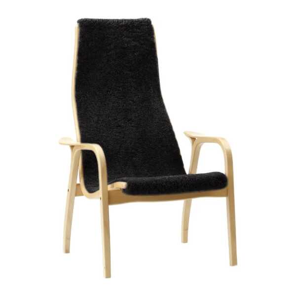 Swedese Lamino Sessel Schaffell black, Buche naturlackiert
