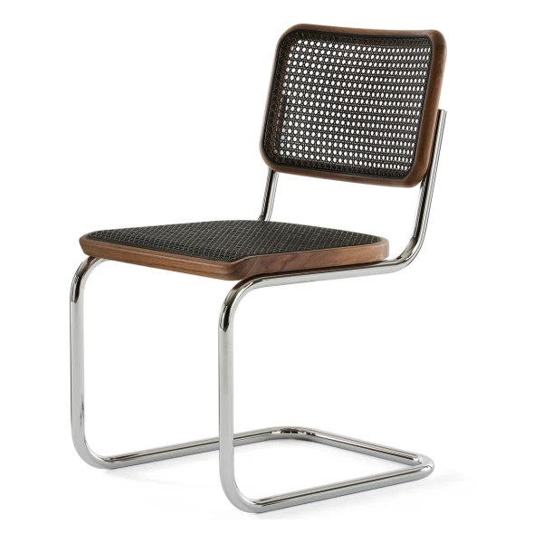 Thonet - S 32 V Stuhl, Chrom / Nussbaum / Rohrgeflecht mit Kunststoffstützgewebe dark melange