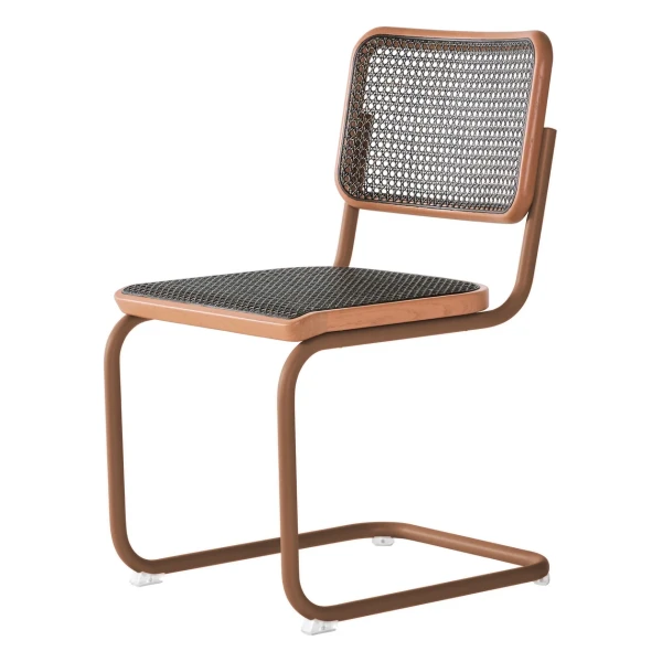 Thonet - S 32 V Stuhl, rosenholz / Eiche gebeizt / Rohrgeflecht mit Kunststoffstützgewebe dark melange