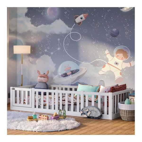 Bellabino Kinderbett Tapi (Bodenbett mit Rausfallschutz und Lattenrost, weitere Größen 70x140, 80x160, 120x200, 140x200 cm), aus Kiefer Massivholz