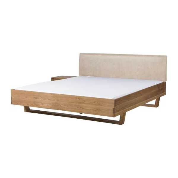 Bett mit Nachttisch links Eiche 140x200x85 natur geölt, Kopfteil beige FICHTELBERG #149