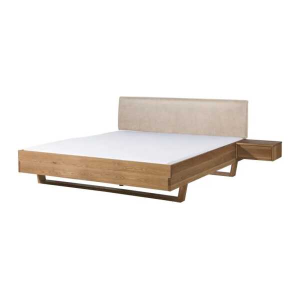 Bett mit Nachttisch rechts Eiche 140x200x85 natur geölt, Kopfteil beige FICHTELBERG #129