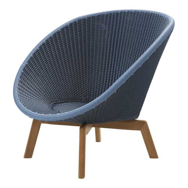 Cane-line Peacock Weave Loungesessel Midnight/dusty blue, Beine aus Teak