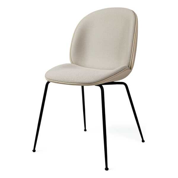 GUBI - Beetle Dining Chair Vollpolsterung (Conic Base), schwarz / Vidar (146) / Valencia Leder leinen (Exclusive Edtion)