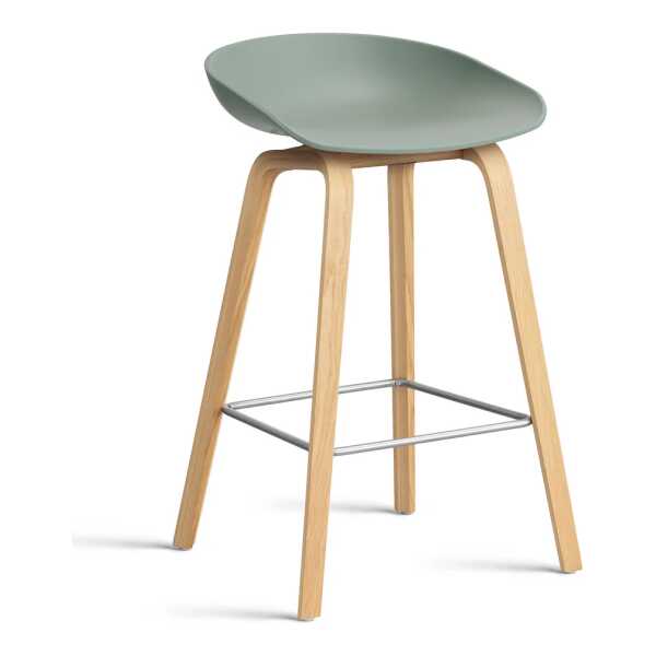 HAY - About A Stool AAS 32 H 65 cm, Eiche lackiert / Edelstahl / fall green 2.0 (Kunststoffgleiter)