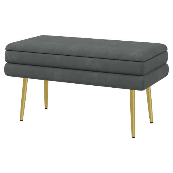 HOMCOM Sitzbank Polsterbank mit Stauraum in Grau, Samtoptik, Bettbank mit Stahlbeinen, Schuhbank für Wohnzimmer & Schlafzimmer 79,5x37,5x43cm Aosom.de