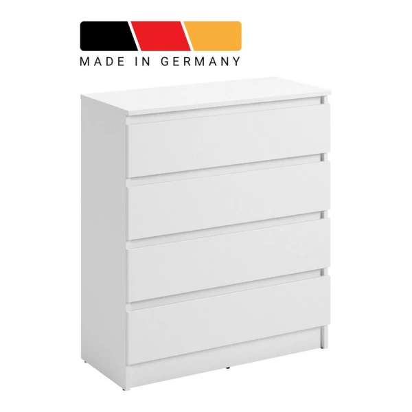 Home Collective Kommode mit 4 Schubladen Kommode schmal Holz Schrank (Highboard Anrichte Schlafzimmer Wohnzimmer Flur Büro Organizer), Kommode 76 cm breit Schrank mit Schubladen Sideboard Weiß