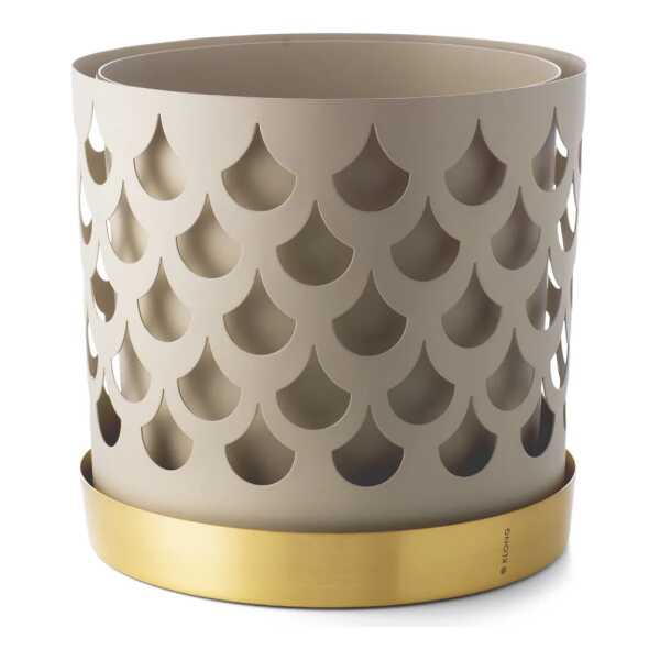KLONG Trio Drop Blumentopf beige mit Messing Untersetzer Big Ø28cm