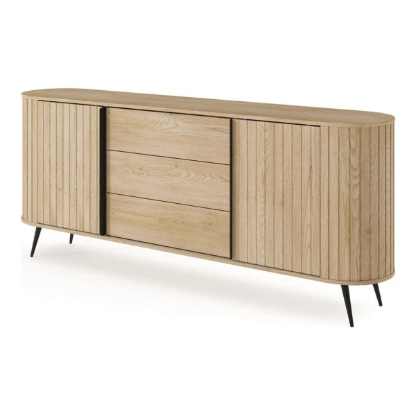 MOEBLO Kommode NOLI 196 2d3s (Gerillte Fronten, strukturierte Oberfläche, 3D-Optik, Design-Fronten, Eiche Cremona, Sideboard Wohnzimmer Kommode Schlafzimmer Komodenschrank Highboard), (BxHxT): 196 cm x 81,8 cm x 40,2 cm