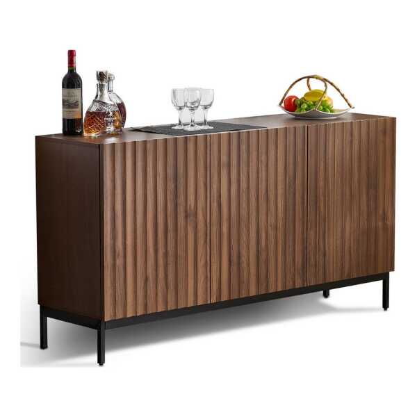 Merax Sideboard Skandi mit 3 Türen und verstellbaren Einlegeböden (Aktenschrank Küchenschrank, für Wohnzimmer & Flur), Kommode Anrichte Schrank mit Metallfüße, Breit:150cm