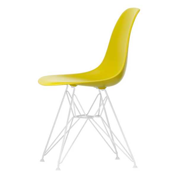 Vitra - Eames Plastic Side Chair DSR RE, weiß / senf (Filzgleiter weiß)