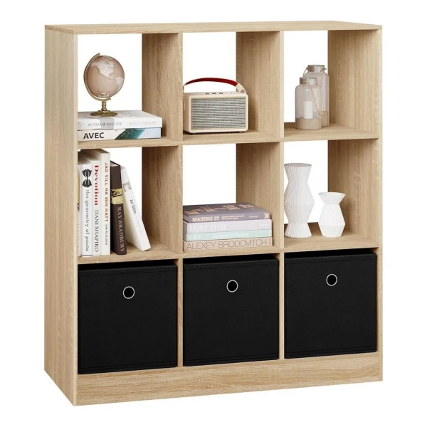 Woltu Bücherregal, mit 9 Fächern, Raumteiler 3 Schubladen aus Vliesstoff