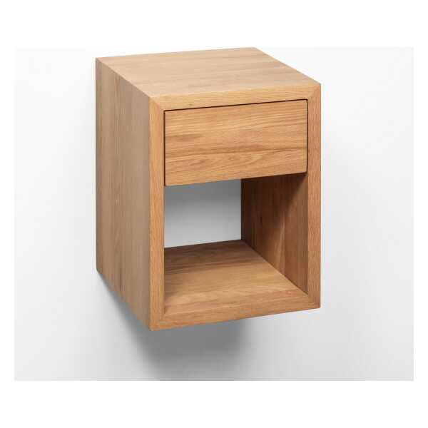 Woodek Design Nachttisch HUGO, schwebendes Wandregal mit Schublade, H 39 x B 30 x T 30 cm (Ablagetisch aus matt lackiertem massivem Eichenholz, 1-St., griffloser Beistelltisch), kompakter Nachtschrank mit Ablage
