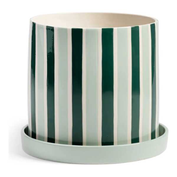 &klevering - Clash Blumentopf mit Untersetzer, stripe, Ø 23,5 x 21 cm, grün / weiß