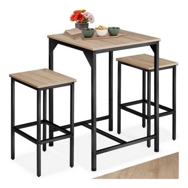 tectake Stehtisch Barset (1-St., 3 tlg), 3er-Set aus Bartisch und zwei Barhockern im trendigen Industrial-Look