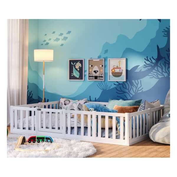 Bellabino Kinderbett Tapi (Bodenbett mit Rausfallschutz und Lattenrost, weitere Größen 70x140, 80x160, 90x200, 120x200 cm), aus Kiefer Massivholz