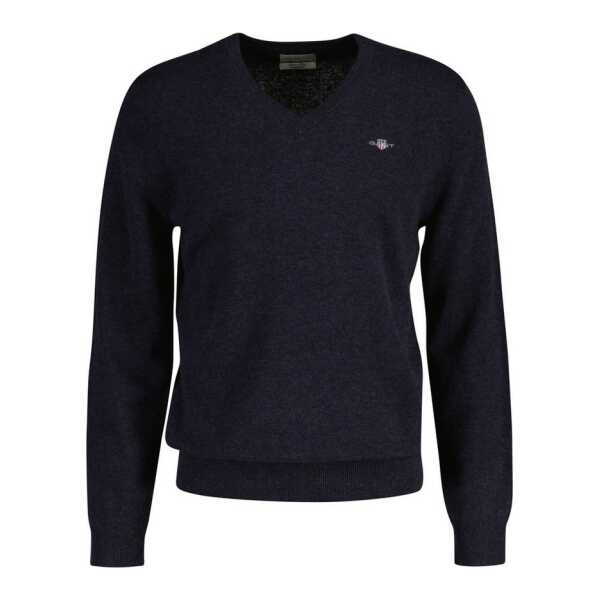Gant V-Ausschnitt-Pullover EXTRAFINE LAMBSWOOL V-NECK mit Logostickerei