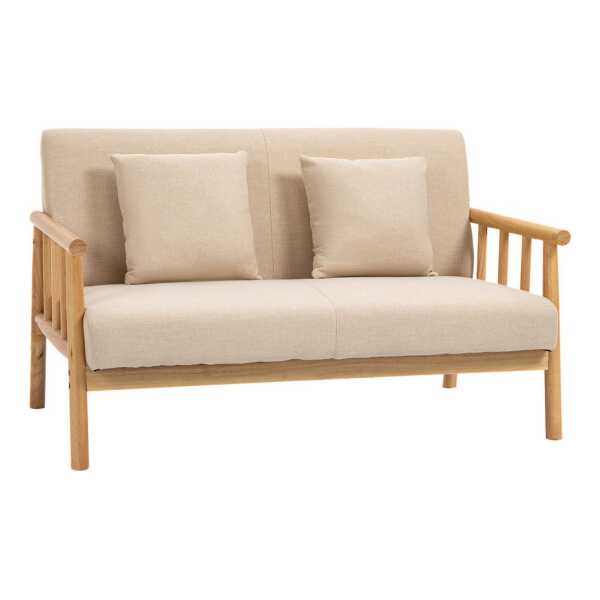 HOMCOM 2-Sitzer Couch mit 2 Lendenkissen, Gepolsterter Polstersofa, Sofa 1 Teile, für kleine Räume, Wohnzimmer, Schlafzimmer, Beige