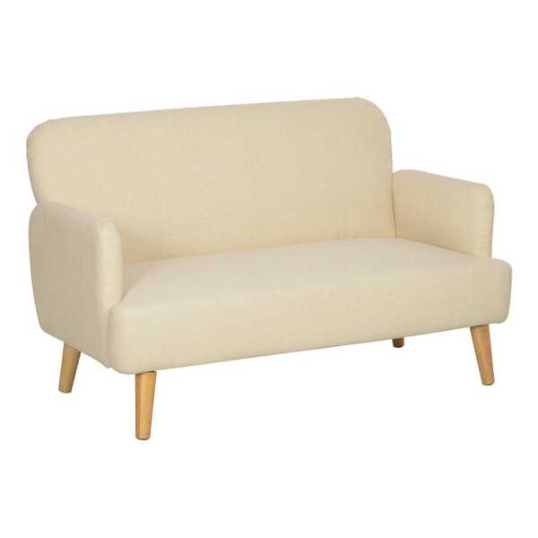 HOMCOM 2-Sitzer Sofa, Kleine Couch mit Samtoptik, Holzbeine, Küchensofa 1 Teile, für Wohnzimmer, Schlafzimmer, 130 x 74 x 79 cm, Cremeweiß