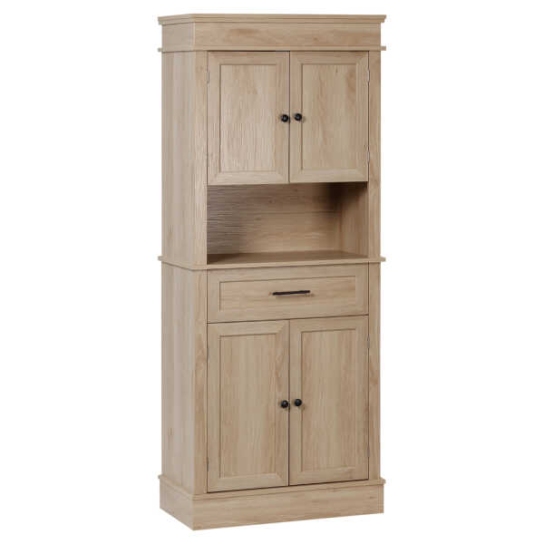 HOMCOM Küchenbuffet Küchenschrank mit vielseitiger Aufbewahrung 2 Schränke 2 Türen Schublade Nische MDF Spanplatten E1 Hell Eiche Aosom