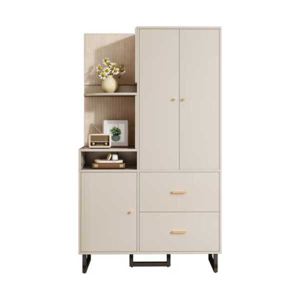 Merax Kompaktgarderobe mit Polsterpaneelen (Garderoben-Set Flurgarderoben Set Scandi, 1-St., 110x38x186 cm) Dielenschrank mit Schuhschrank, Regalfächern & Soft-Close-Türen