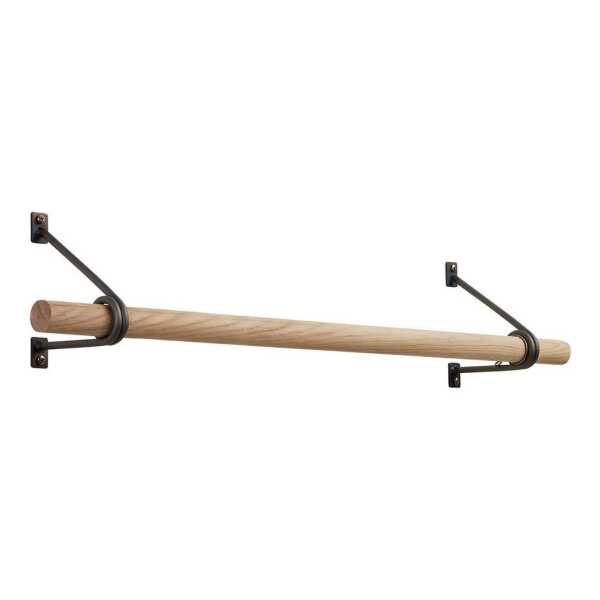 SO-TECH® Wandgarderobe 120 x 150 mm mit Ø 30 mm Kleiderstange aus Holz (Spar-Set, 1 St), Rohstahl lackiert mit 50 cm Garderobenstange aus Eiche