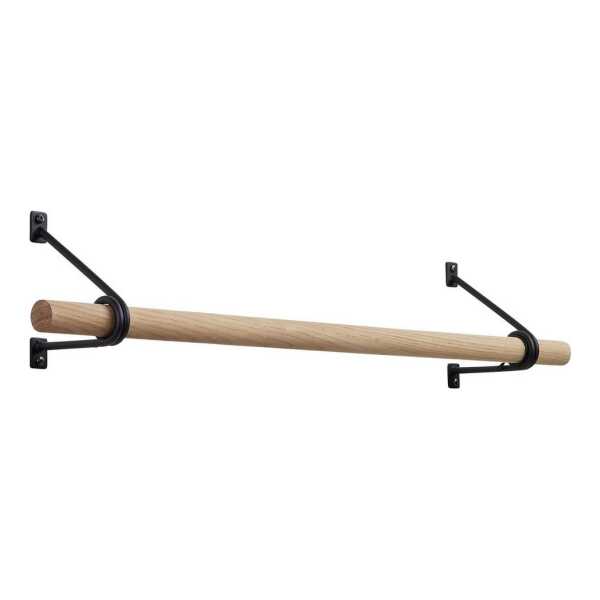 SO-TECH® Wandgarderobe 120 x 150 mm mit Ø 30 mm Kleiderstange aus Holz (Spar-Set, 1 St), Schwarz lackiert mit 50 cm Garderobenstange aus Eiche