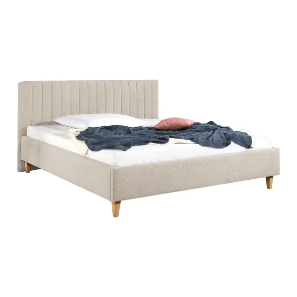 Polsterbett Balvano 180 x 200cm Strukturstoff Beige/Hellbeige Buche