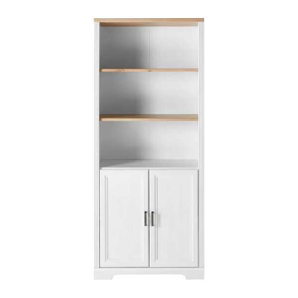 Büroregal I Front & Korpus: MDF Mitteldichte Holzfaserplatte , foliert Griffe: Metall, lackiert Weiß/Pinie Weiß Dekor 86 x 204 x 38cm