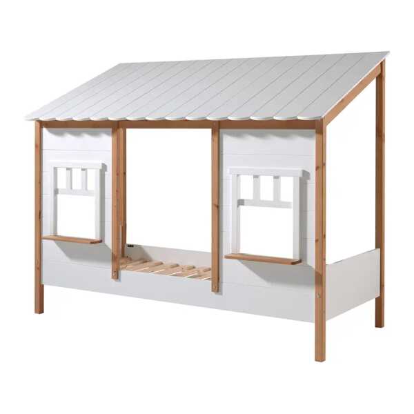 Hausbett 90 x 200cm Weiß/Weiß/Braun Kein Bettkasten