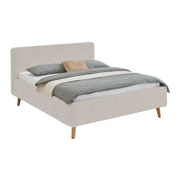 Polsterbett MATTIS 160 x 200cm Bouclé Stoff Abby Grau mit Lattenrost Eiche