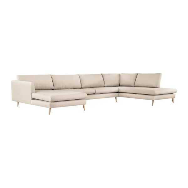 Wohnlandschaft Kayena Beige Webstoff Inas 375 x 78 x 221cm Longchair davorstehend links / Ottomane rechts Buche Hell Modern
