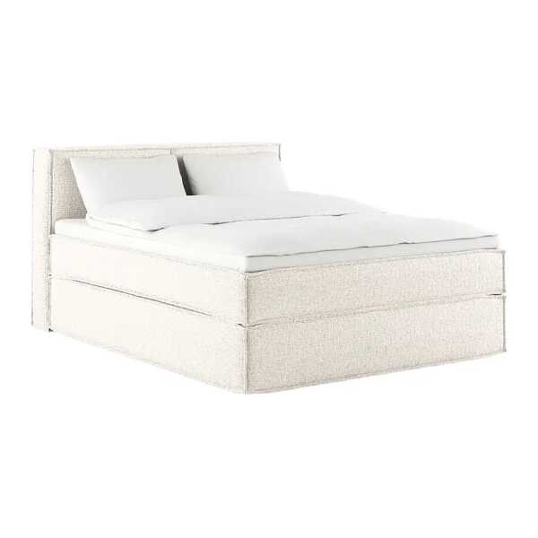 Premium Boxspringbett mit Kopfteil 140 x 200cm Strukturstoff Gesa Weiß/Weiß H2 100 cm