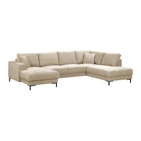 Wohnlandschaft Beige Webstoff Cieli 305 x 85 x 200cm Longchair davorstehend links Modern