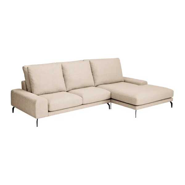 Ecksofa mit Longchair Beige Strukturstoff Luela 290 x 95 x 185cm Longchair davorstehend rechts Modern
