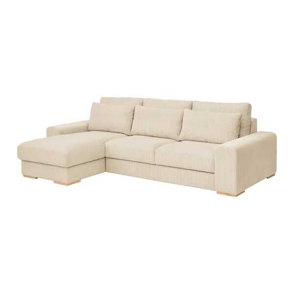 Ecksofa Gurabo Beige Cordstoff Lola 275 x 86 x 180cm Longchair davorstehend links Modern