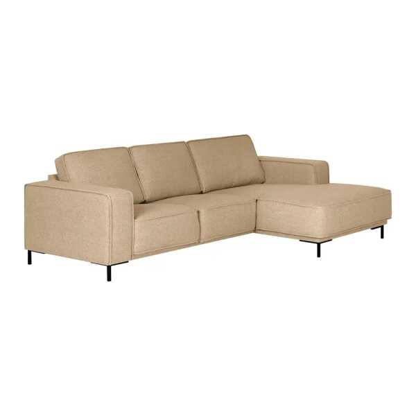 Ecksofa Malebo mit Longchair Beige Strukturstoff Gesa 256 x 81 x 154cm Longchair davorstehend rechts Modern