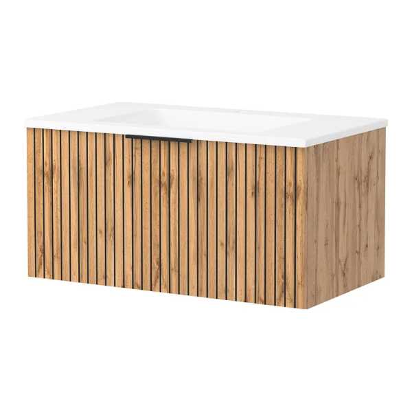 Waschtisch mit Mineralgussbecken 80cm Braun/Beige/Weiß