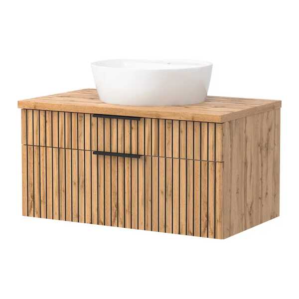Waschtisch mit Keramikbecken 80cm Braun/Beige/Weiß