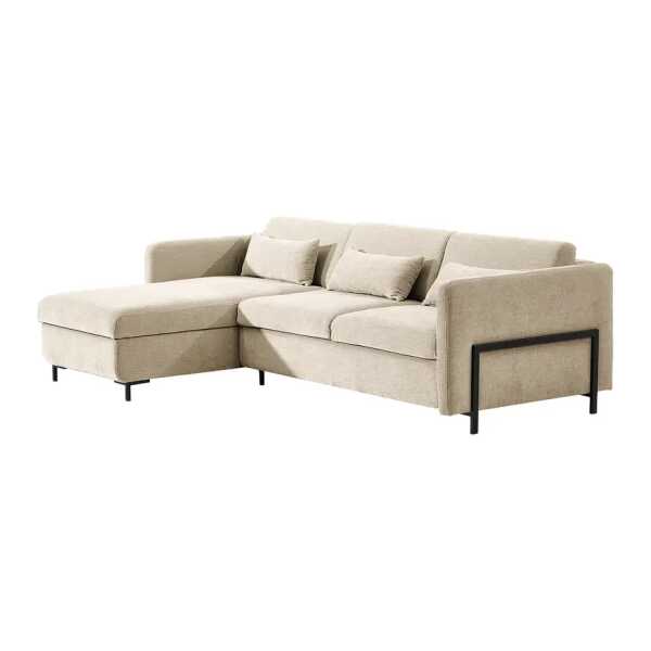 Ecksofa Ulanula mit Schlaffunktion Beige Webstoff Cieli 260 x 81 x 171cm Ecke davorstehend links