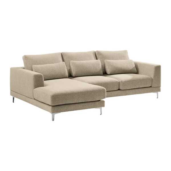 Ecksofa Aniaro Beige Webstoff Maila 260 x 83 x 108cm Longchair davorstehend links Aluminium