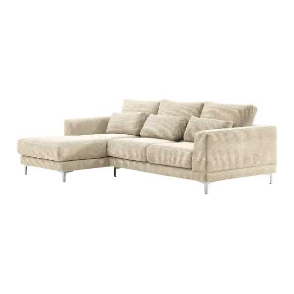 Ecksofa Aniaro Weiß Cordstoff Poppy 260 x 83 x 108cm Longchair davorstehend links Aluminium