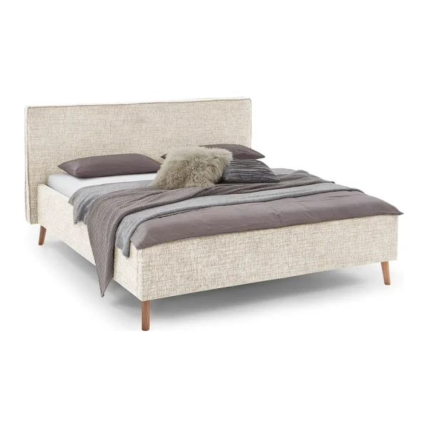 Polsterbett 160 x 200cm Flachgewebe Balkis Beige mit Kopfteil
