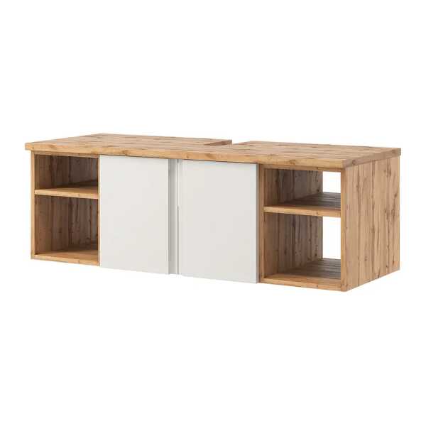 Waschbeckenunterschrank mit Türen 120 x 41 x 47cm Braun/Weiß/Eiche Wotan Dekor
