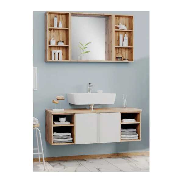 Badezimmerset 2-teilig Variante A 120 x 200 x 35cm Braun/Weiß/Eiche Wotan Dekor