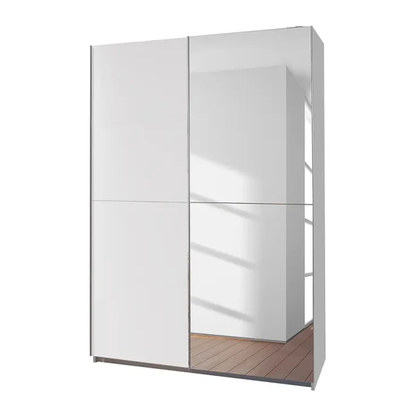 Schwebetürenschrank 135cm Weiß/Weiß 1 Spiegeltür