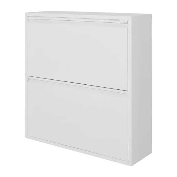 Schuhkipper mit 2 Klapptüren 75 x 78 x 23cm Weiß/Weiß