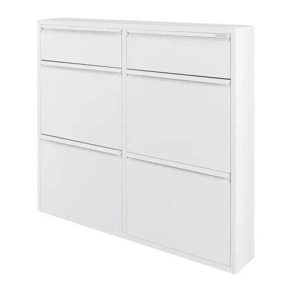 Schuhkipper mit 6 Klapptüren 98 x 86 x 15cm Weiß/Weiß