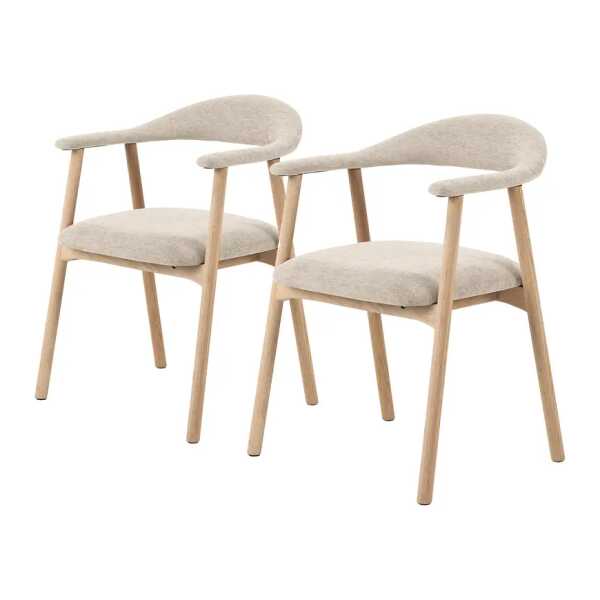 Armlehnenstuhl MESITA 2er-Set 56 x 76 x 54cm Webstoff Aphra: Beige Beige/Beige Eiche Hell