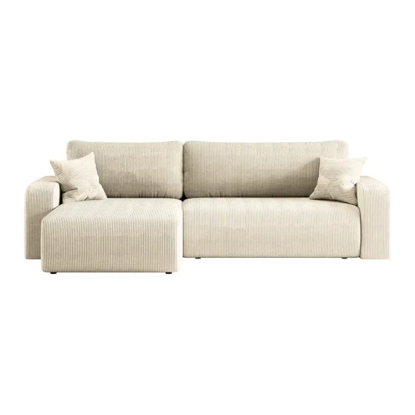 Ecksofa mit Schlaffunktion Beige Cordstoff Poppy 272cm Longchair beidseitig montierbar Modern